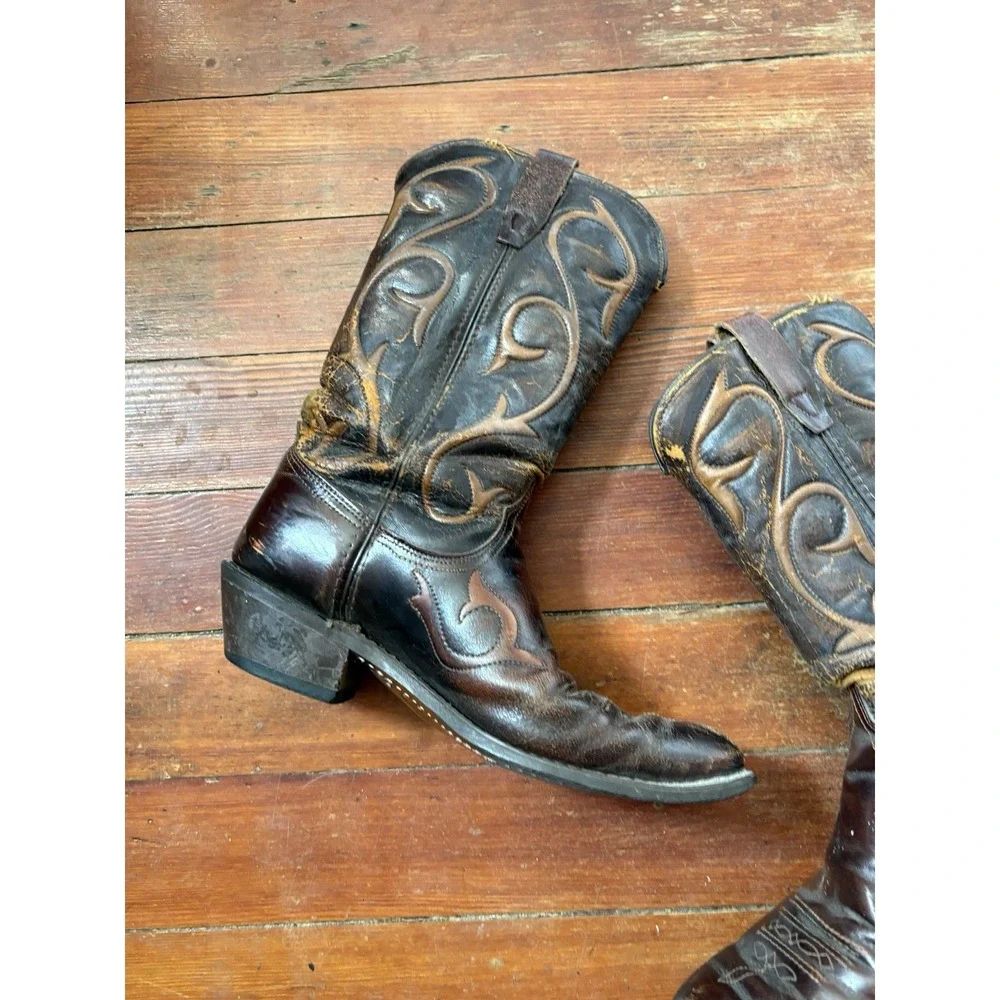 Vintage Wrangler 5168 Men's Leather Cowboy Boots Brown Western Phoenix Sz 9.5D